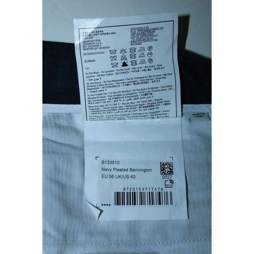 NWT Suitsupply Men's Size IT 40/38 Waist Navy Blue Linen Bennington Pleat Shorts - Picture 10 of 11